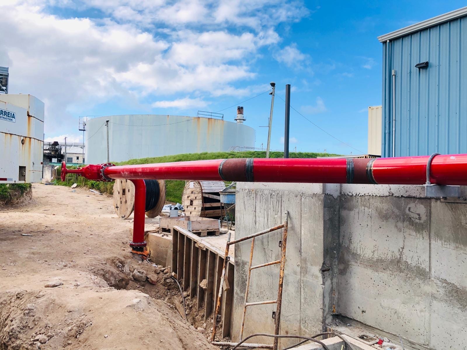 Red fire pipework and fittings on the Bermuda site