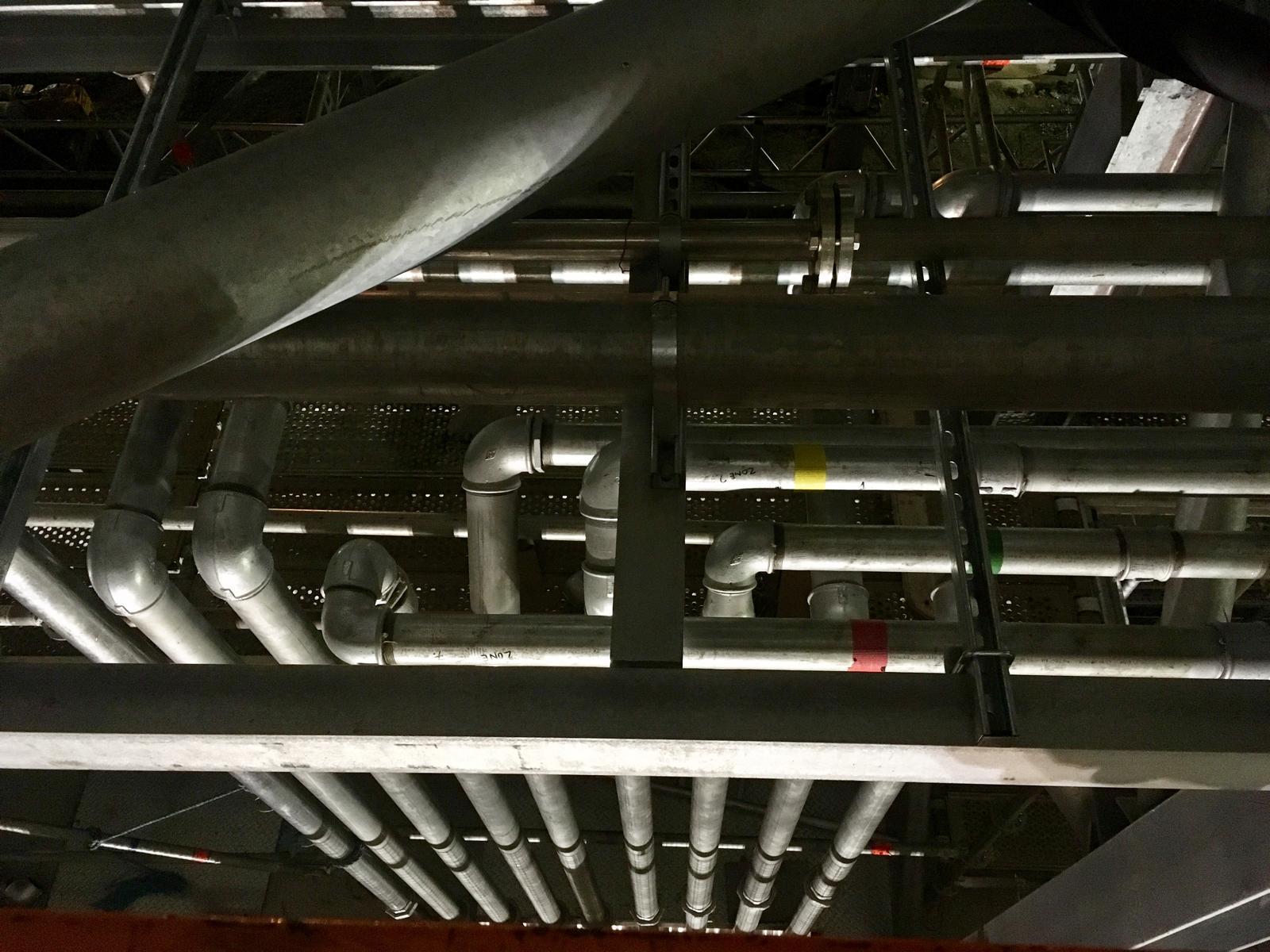 Overhead process pipework at Discovery Park